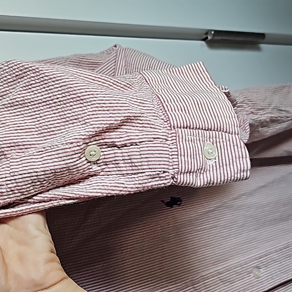 Ralph Lauren Red and White Searsucker Long Sleeve Button Down Men's Size XL EUC - Picture 5 of 6